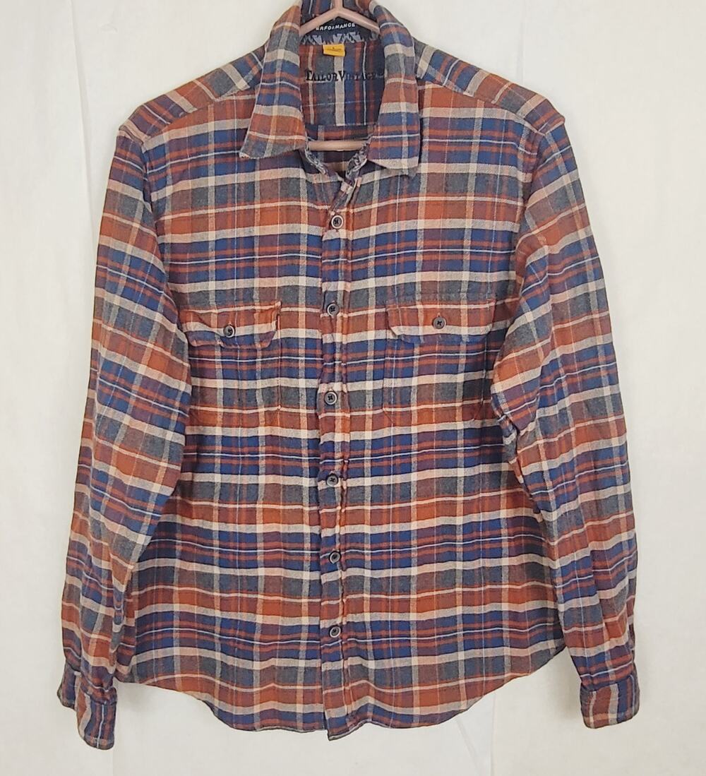 Tailor Vintage Performance brown plaid button up flannel shirt Size large Grunge